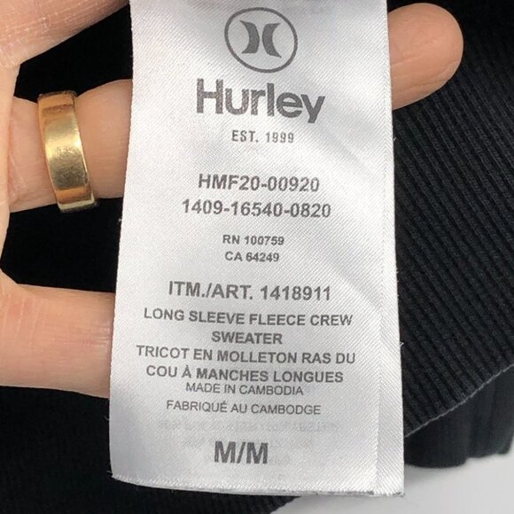 Hurley men's Black monogram logo front crewneck pullover sweater M - Picture 9 of 16